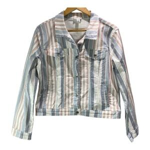 Tribal Stripe Jacket 70’s Inspired Size M Grey/Blush Waist Length Ptp 20.5”